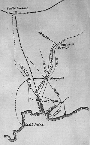 Map of Natural Bridge from the Official Records of the War of the Rebellion. (State Archives of Florida, Florida Memory, http://floridamemory.com/items/show/143922)