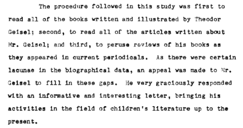 This student got a letter from Dr. Seuss! (Theodor Seuss Geisel: A Bio-Bibliography, Verna Summer Kohn, 1956)