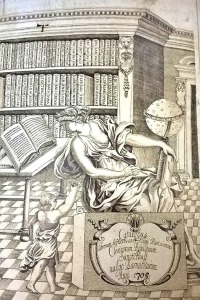 This frontispiece from a 1703 library catalog shows a classical figure engaged in cataloging a collection. In real life, cataloging has fewer cherubs and more computer screens.