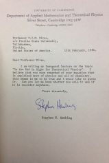 Letter from Stephen Hawking to Paul A M  Dirac