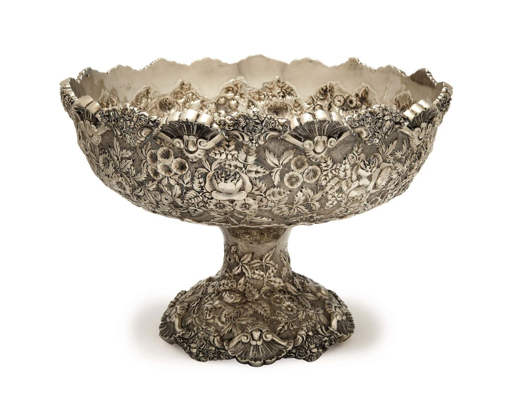 photo of an ornate silver punch bowl